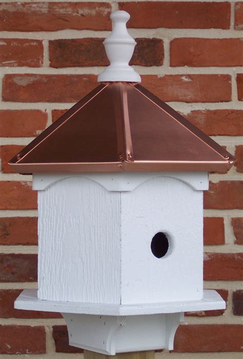 metal roof bird houses|copper top birdhouse base only.